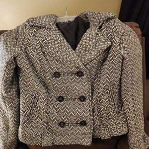 Charlotte Russe Women’s Black White Herringbone Peacoat Jacket Size M Lined